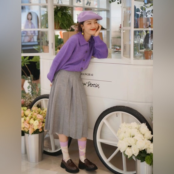 &Other Stories Purple Collared Alpaca Blend Cardigan - Picture 2 of 9